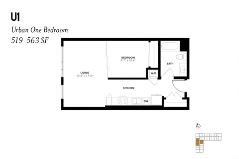 Urban One Bedroom U1 519 - 563 SF - The Lark